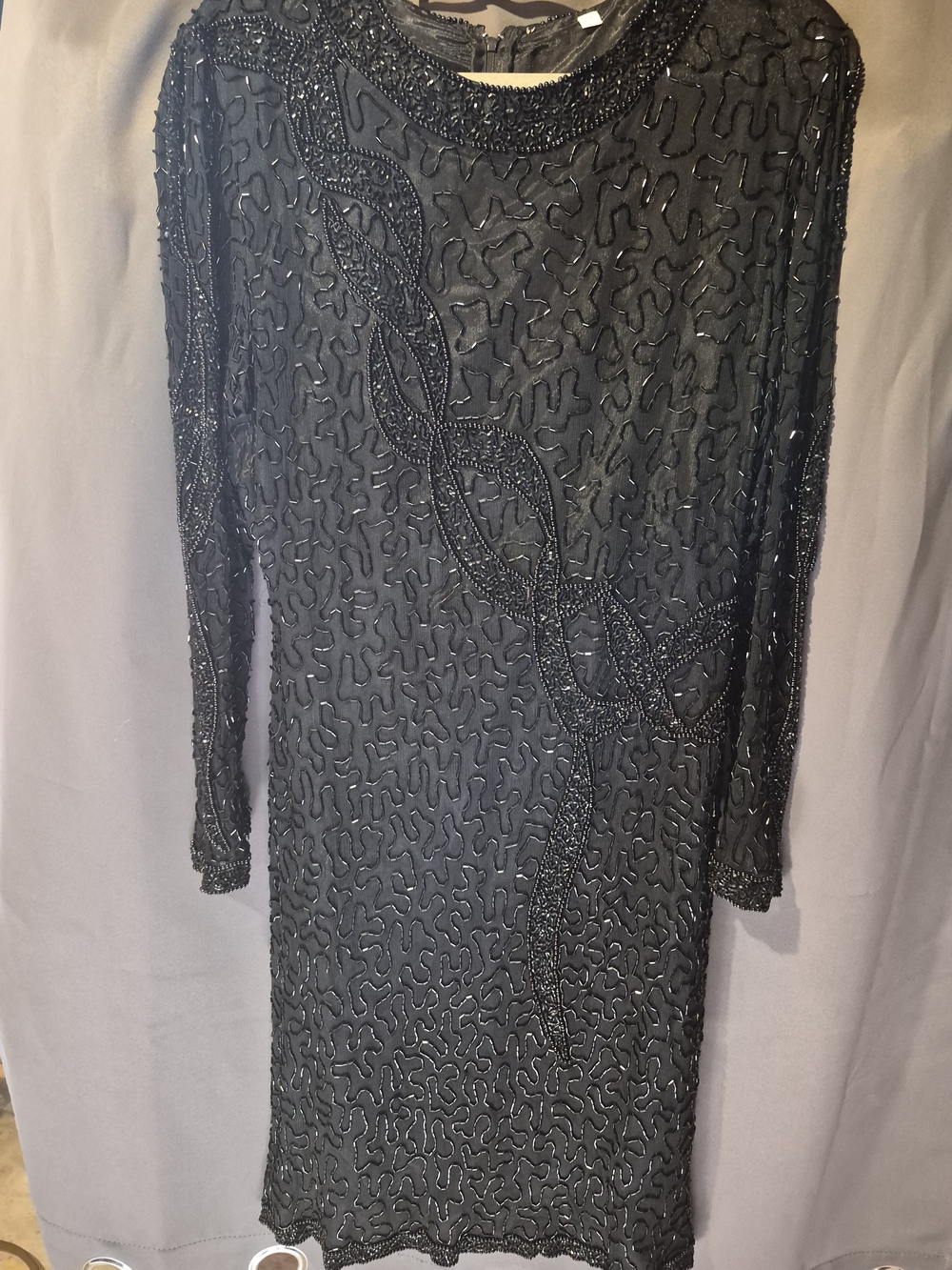 Black Beaded Long Sleeve Women's Dress